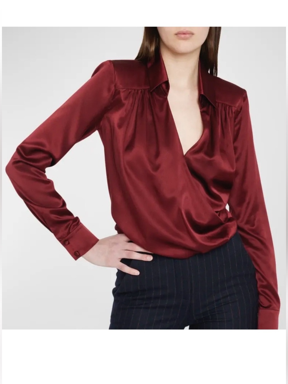 Veronicas Beard Rozik Silk Maroon Long-Sleeve Stretch Surplice Top Sz 6 Formal